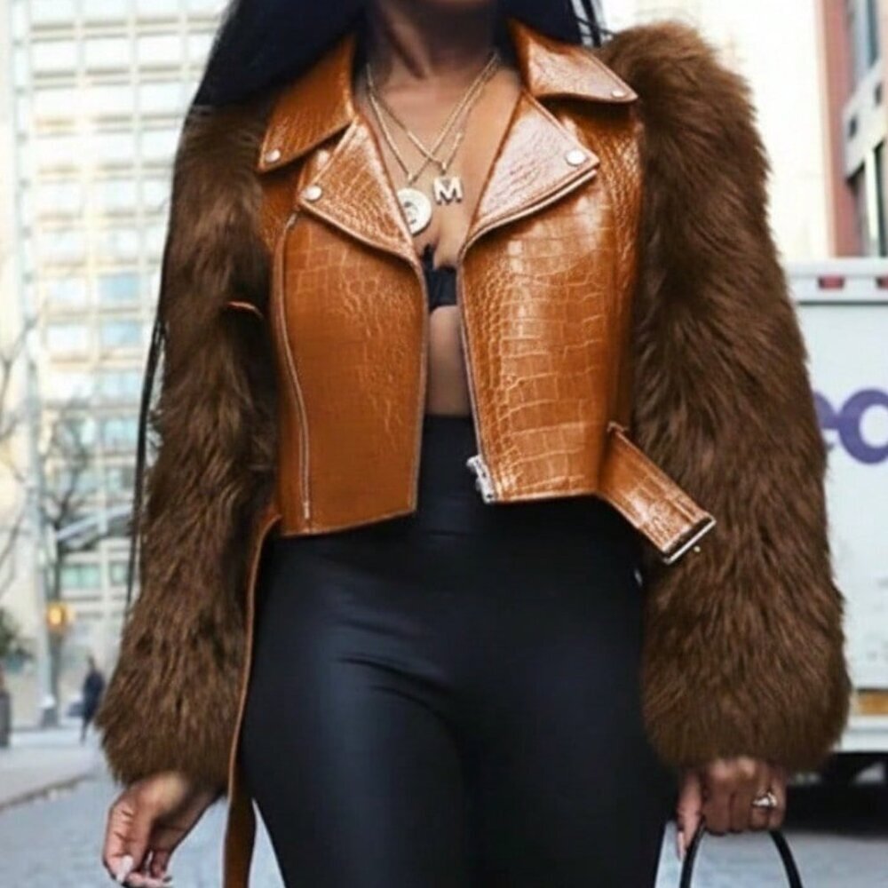 Camel Casual Women's Faux Fur Crocodile Print Jacket - Picture 2 of 6